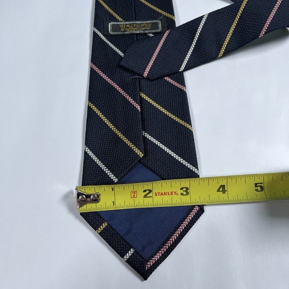 Britches of Georgetown Silk Handmade in Japan Necktie Neck Tie Navy Blue Striped - Picture 3 of 3